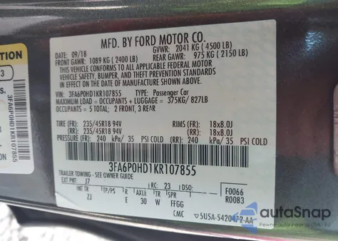 2019 Ford Fusion Se from USA, damaged, VIN 3FA6P0HD1KR107855